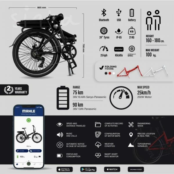 VÉLO DE VILLE PLIANT À ASSISTANCE ÉLECTRIQUE 24" - LEGEND SIENA 13AH ROUGE – Image 5